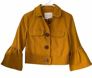 ANTHROPOLOGIE Nora‎ Flounce-Sleeved Trucker Jacket Golden Yellow Women's Size XS thumbnail 1