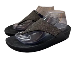 Fitflop Lulu‎ Glitter Womens Size 10 Black Glitter Top Thongs Flip Flop Sandals thumbnail 1