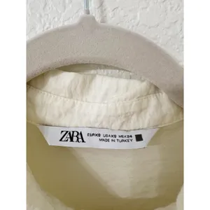 Zara Cream Tiered Mini Shirt Dress Ruffle Hem Short Sleeve XS thumbnail 3