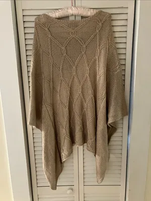 Wooden Ships Open Knit Tan Poncho Size Medium/Large thumbnail 4