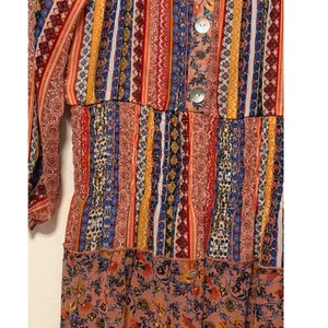 Figueroa & Flower Midi Dress Sz XL Smocked Tiered Floral Striped Boho Peasant thumbnail 5