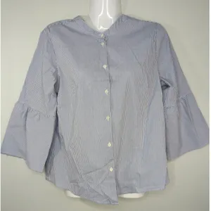 J. Crew Factory Blue & White Stripe Cotton‎ Blend Bell Sleeve Button-Down Top thumbnail 1