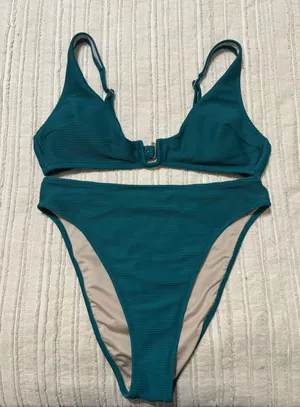 Shade & Shore dark green ribbed bikini set thumbnail 1