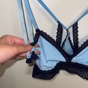 NWOT Aerie Blue Scalloped Trim Double Shoulder-Tie Straps w/ Tassels Bralette XS thumbnail 5