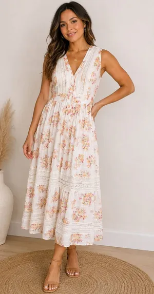 Audrey Parks Francesca's Women's Maxi Dress Floral Rayon Cottagecore Lace Small thumbnail 1
