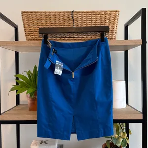 NWT Express Cotton Sateen Cobalt Blue Woven Natural Waist Pencil Skirt, 00 thumbnail 6