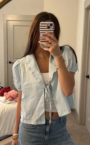 Mabel Puff Sleeve Tie Top thumbnail 1