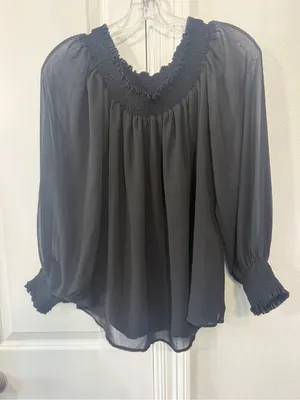 Topshop Black Sheer Smocked Neck Blouse thumbnail 1