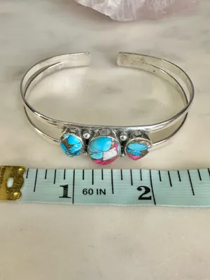 Cotton Candy Turquoise Sterling Silver Multi Stone 3 Stone Cuff Bracelet 925 thumbnail 6