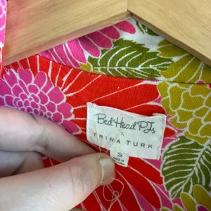 Bed Head PJs + Trina Turk pink yellow floral pajama set women's S organic cotton thumbnail 3