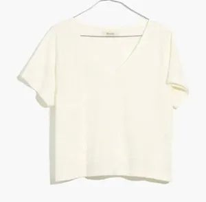 Madewell Textured Pointelle V-Neck Setlist Boxy Cropped Top Women's Medium thumbnail 1