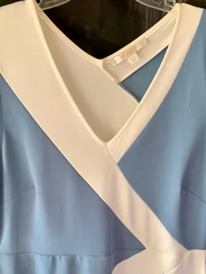 Boston Proper Diagonal Two-Tone Dress in Blue and Cream thumbnail 5