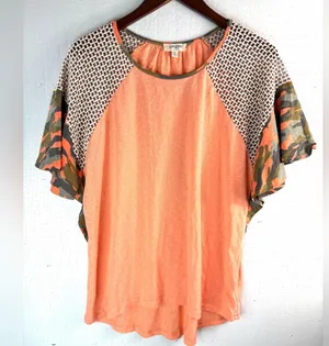 Umgee S Mixed Media Ruffle Vibrant Orange Women's Top thumbnail 8
