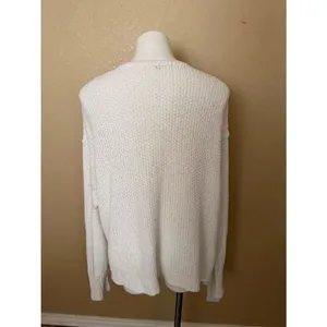 Free People Cream V-Neck Knit Cotton Sweater thumbnail 4