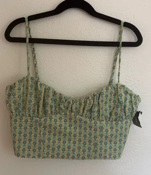 Zara Pastel Floral Ruching Crop Cami in Light Green and Blue thumbnail 1