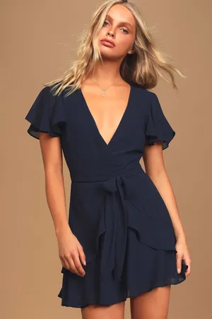 NWT Lulus Sweet Like You Navy Ruffled Mini Dress Party Night Out Short Size S thumbnail 1