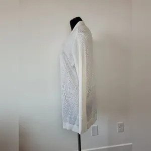 Liz Claiborne Career Longline Cardigan Sweater White Cozy Knit Loungewear Large thumbnail 3