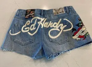 Ed Hardy NWT Y2K ‎ Love Eternal Denim Shorts Size 28 thumbnail 1