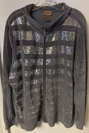 Midnight Velvet Women's Size 2X Gray Silver Embellishes Zip Up 2 pc‎ Track Suit thumbnail 1