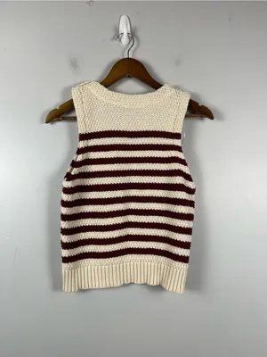 Zara Striped Sleeveless chunky knit Sweater cream/brown/gold NWT size medium thumbnail 7