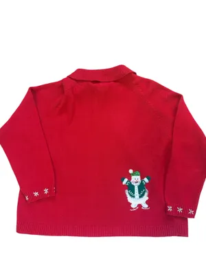 Heirloom Collectibles Embroidered Snowman Zip Up Cardigan Sweater Womens Large thumbnail 2