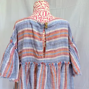 Free People‎ Summer Nights Blue Lagoon Striped Tunic Top Minidress S thumbnail 6
