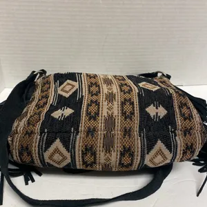 Baja Western Jacquard Boho chic Suede Fringe Crossbody Bag thumbnail 4