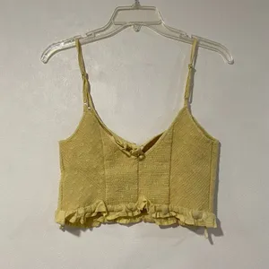 Urban Outfitters Yellow Smocked Ruffle Crop Cami Top Medium Cottagecore thumbnail 3