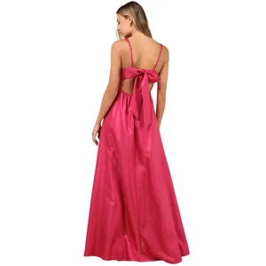 Lulus Immaculate Aura Shiny Magenta Taffeta Maxi Dress With Pockets size L NWT thumbnail 5