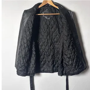 Vintage Outbrook Black Leather Jacket Womens Large Belted Zip Coat 90s thumbnail 6