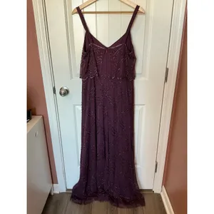 Adrianna Papell Platinum Cassis Beaded Sleeveless Maxi Gown W10 Burgundy thumbnail 2