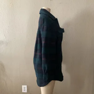 Bershka Women’s XS/S Plaid Oversized Shacket Jacket Teal Black Button Front thumbnail 4