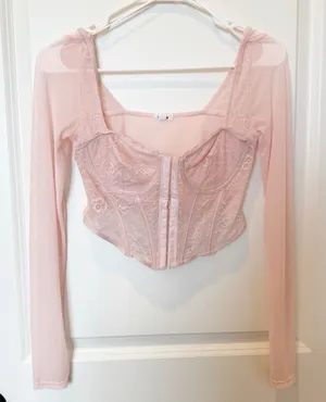 Garage Womens Sheer Lace Corset Top Small Pink Coquette Fairy Dainty Romantic thumbnail 1