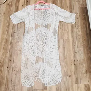 Rebellion white lace cardigan duster size small floral thumbnail 6