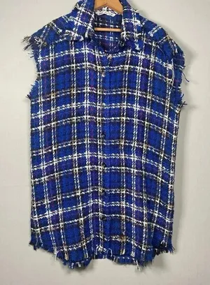 Zara Tweed Textured Mini Dress Size‎ S Small Raw Edge Oversized Check Button Up thumbnail 1