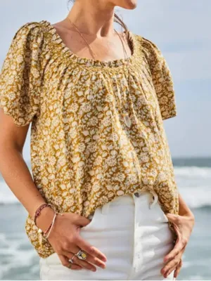 Faherty Annabelle Floral Short Sleeve Top Sz S thumbnail 1