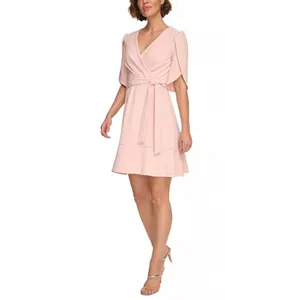 DKNY Pink Tulip Sleeve Faux Wrap Ruffle Hem Dress Size‎ 6 NEW thumbnail 2