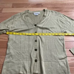 Vintage 100% Silk Minimalist Button Up Cardigan Small Green Neutral Quiet Luxury thumbnail 6