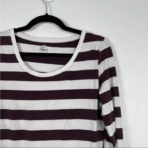 Nike Womens Striped Long Sleeve‎ Tee Maroon White Sz M thumbnail 3
