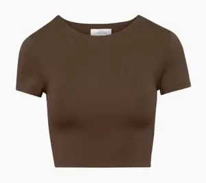 🌟Babaton🌟 Contour Knit Crop Top Tee Short Sleeve Crewneck Brown Sz S thumbnail 1