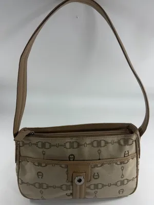 Etienne Aigner Monogram Canvas Shoulder Bag‎ Tan Logo Y2K Baguette Purse thumbnail 2