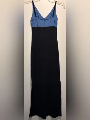 Vintage Bebe Moda 2 Deep Side Slits Maxi Gown Black Blue Size S Made in USA 90s thumbnail 2