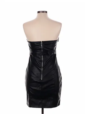 Strapless Black Faux Leather Belted Mini Dress thumbnail 2