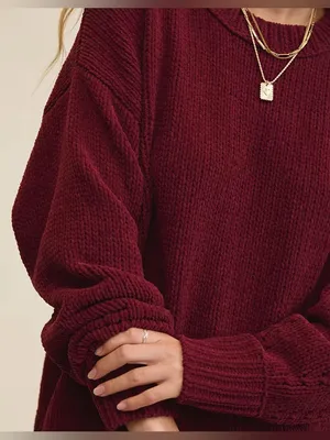 Aerie Chenille Chunky Knit Like Candy Deep Cherry Burgundy Sweater thumbnail 3