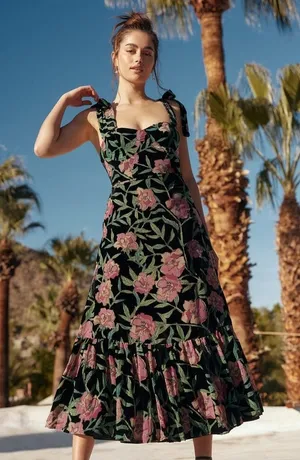 NWT Lulus Glorious Garden Black Floral Print Burnout Velvet Maxi Dress sz XS thumbnail 1