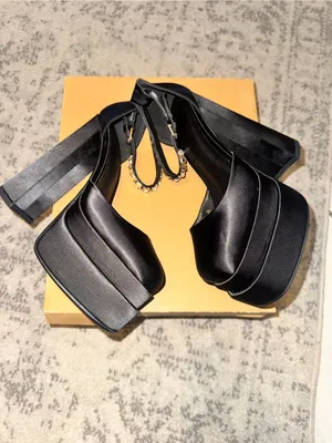 New Black Satin Platform Heels with Jeweled Ankle Strap size 36 (6) thumbnail 2