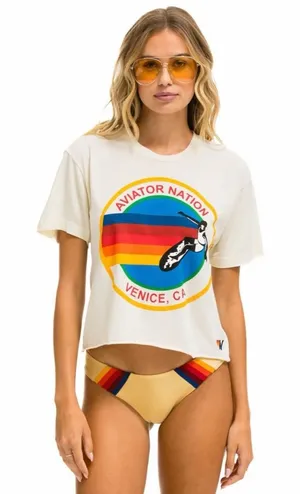 NWT Aviator Nation Signature Boyfriend Tee in Vintage White in a size XS thumbnail 1