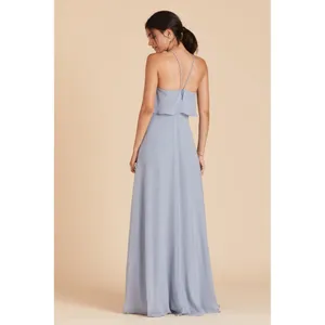 NWT Womens Size Small Birdy Grey Blue Jules Chiffon Ruffle Accent Maxi Dress thumbnail 3