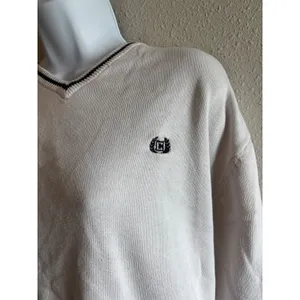 Chaps V-Neck Sweater Small Cream Preppy‎ Collegiate Cotton Knit Logo thumbnail 4