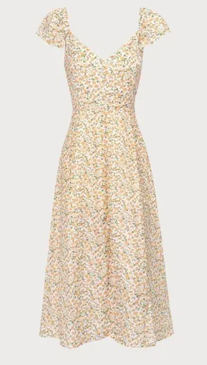 Rihoas The Yellow V Neck Floral Slit Midi Dress thumbnail 6
